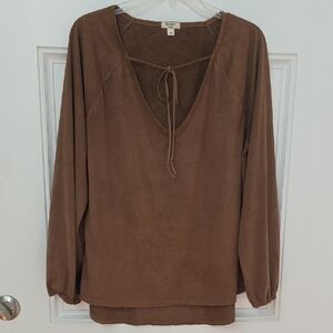dylan Brown V-Neck Blouse.  Size Medium